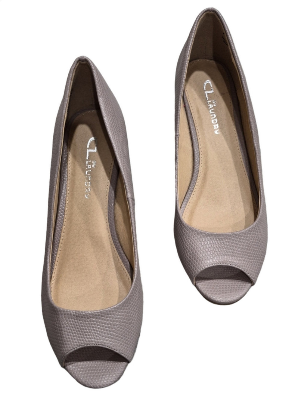 CL by Chinese Laundry Hartley Lizard Peep Toe Wedge Pumps Taupe Sz 9 / 40